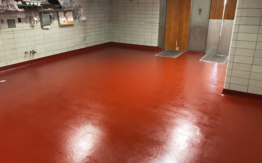 MavCrete USL self-leveling urethane cement installed in a washdown processing room