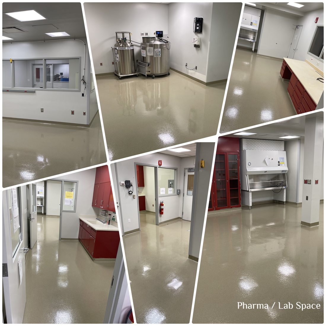 Pharmaceutical and laboratory space with seamless resinous flooring