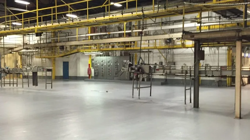 MavCrete UM urethane cement with MavSeal UPA topcoat, beverage production hall, Detroit — after installation