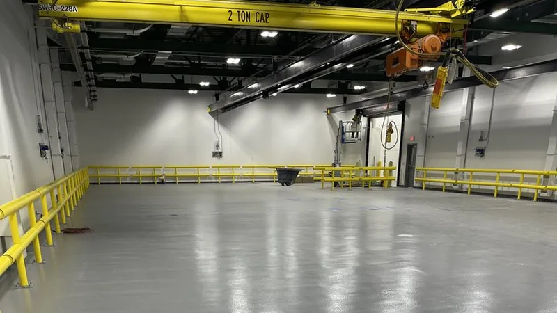 Completed floor coating across battery storage facility, automotive plant — after installation