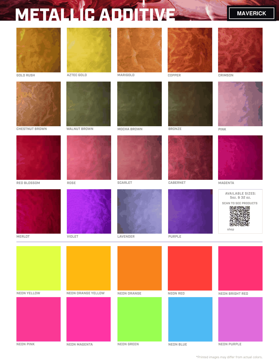 Maverick metallic additive color chart, page 2 — stock metallic pigment colors for MavCoat Metallic systems